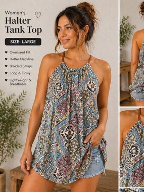 CHAPS Boho Paisley Halter tank top LARGE